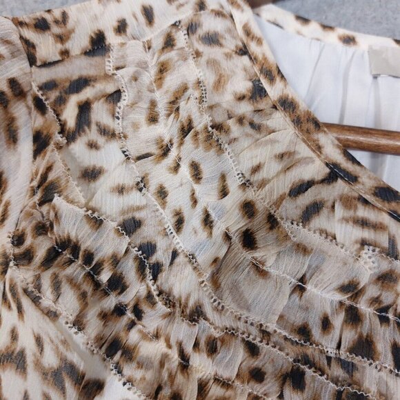 Loft Blouse Womens Large Animal Print Chiffon Short Sleeve Popover Ruffle NWT - Picture 15 of 15